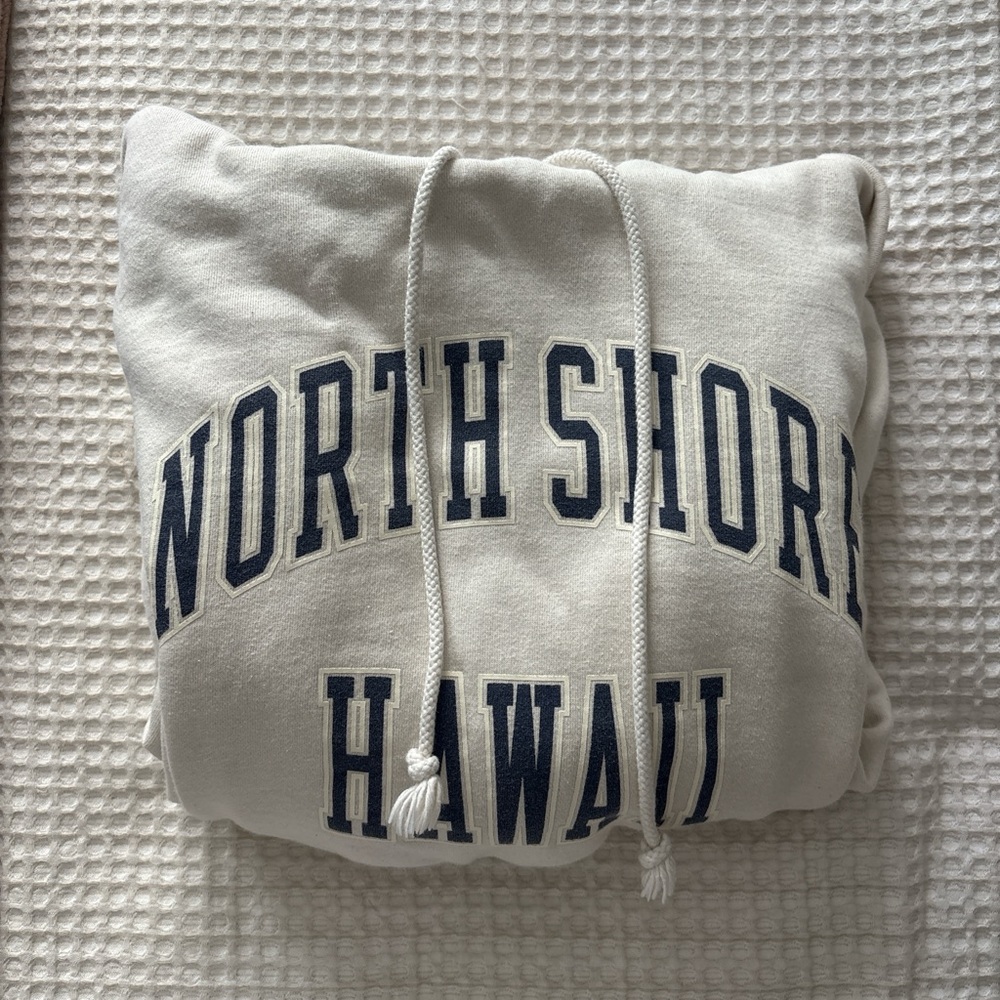 Brandy Melville Cream Hoodie with Navy Print